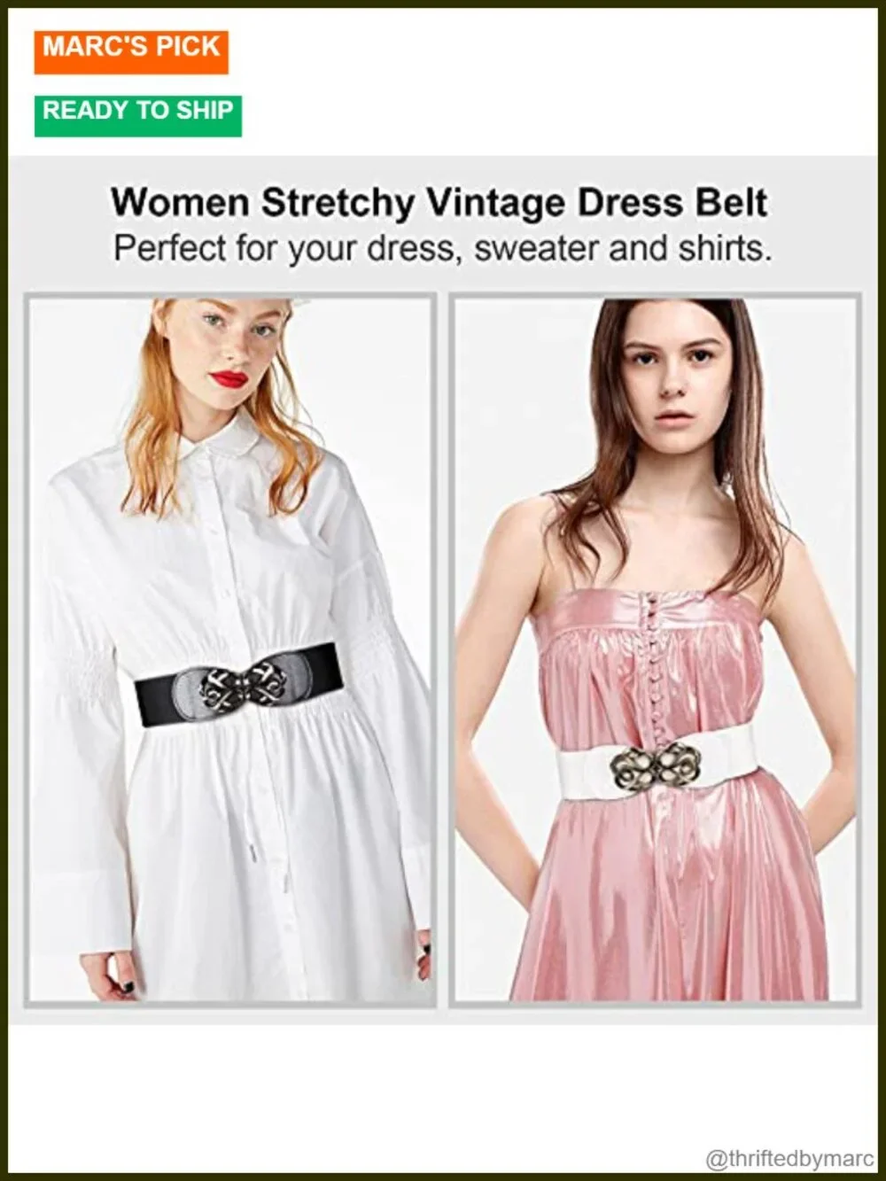 4 Pack Stretchy Elastic Wide Waist Belts with Antique Brass Buckle